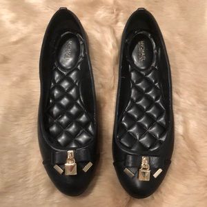 Michael Kors Black Flats Gold Lock Logo Sz 8